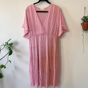 Umgee Pink V-Neck Midi Dress